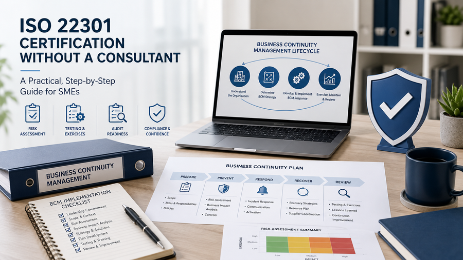 SME manager reviewing ISO 22301 without a consultant documentation checklis