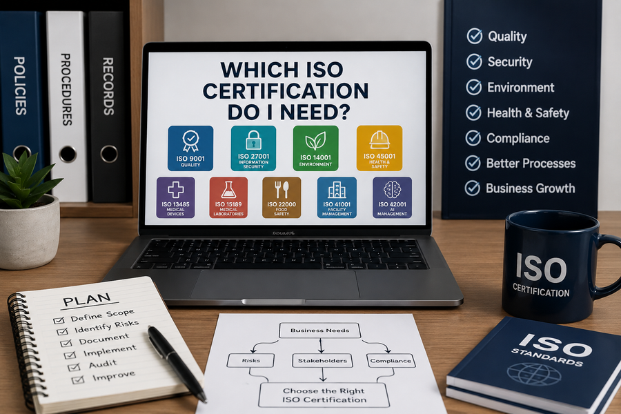Business owner comparing ISO certification options by business type and toolkit