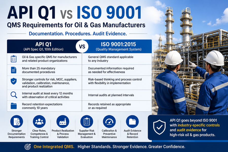 API Q1 vs ISO 9001: QMS Requirements for Oil & Gas Manufacturers