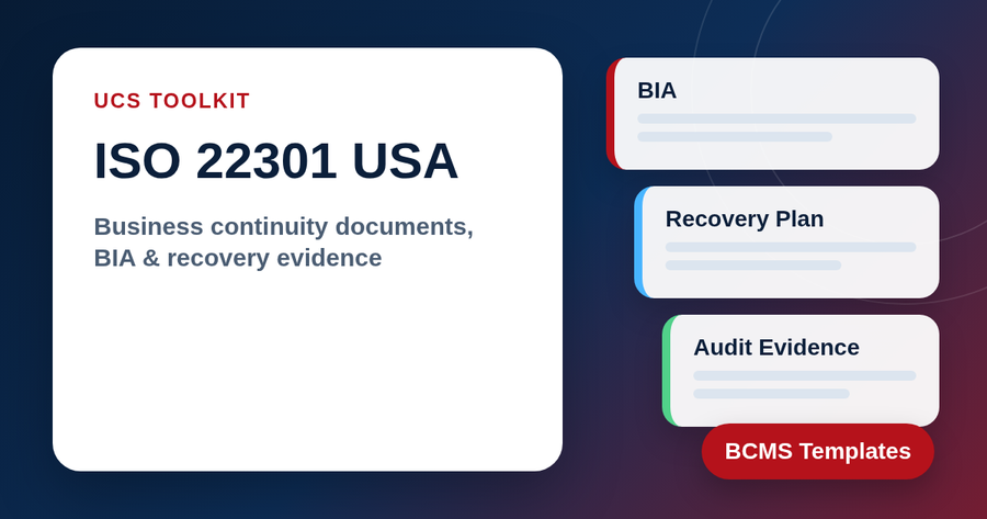 ISO 22301 USA business continuity documentation templates and BCMS evidence checklist