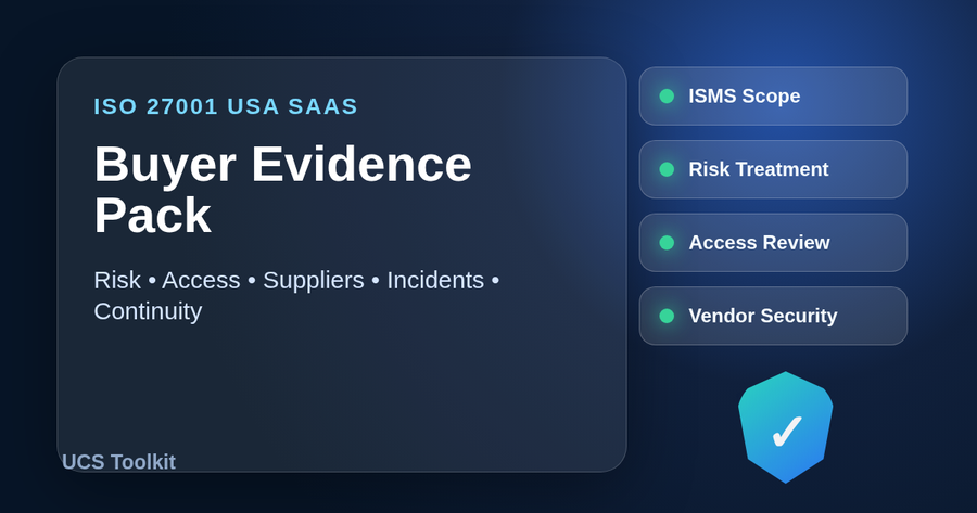 Abstract SaaS security evidence dashboard for ISO 27001 USA documentation and enterprise buyer review